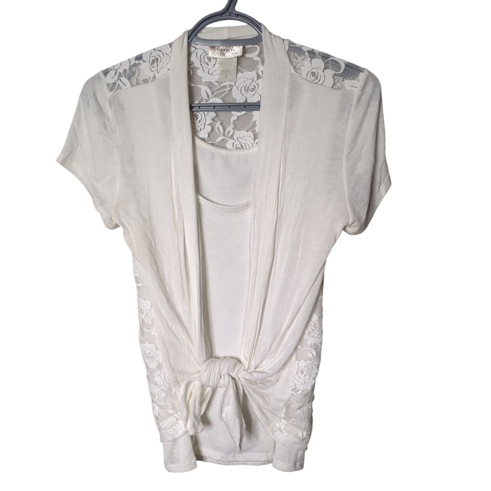 Lavish Vintage Y2K White‎ Tie Front Lace Back Tank Cardi Combo Size Small